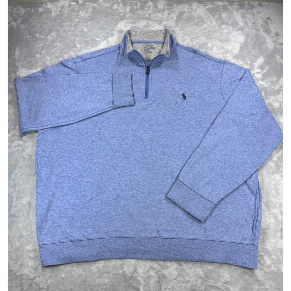 POLO RALPH LAUREN Performance 1/4 Zip Pullover Mens XL Blue Heathered Boxy